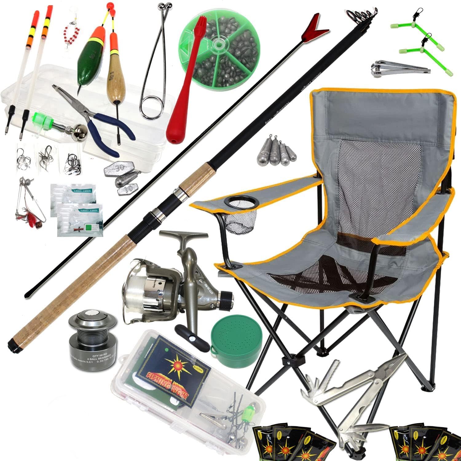 Vario Karpfen AAL Angelset | 3m XL Komplettset mit Tasche + Anglerstuhl + Köderboxen + Zubehör