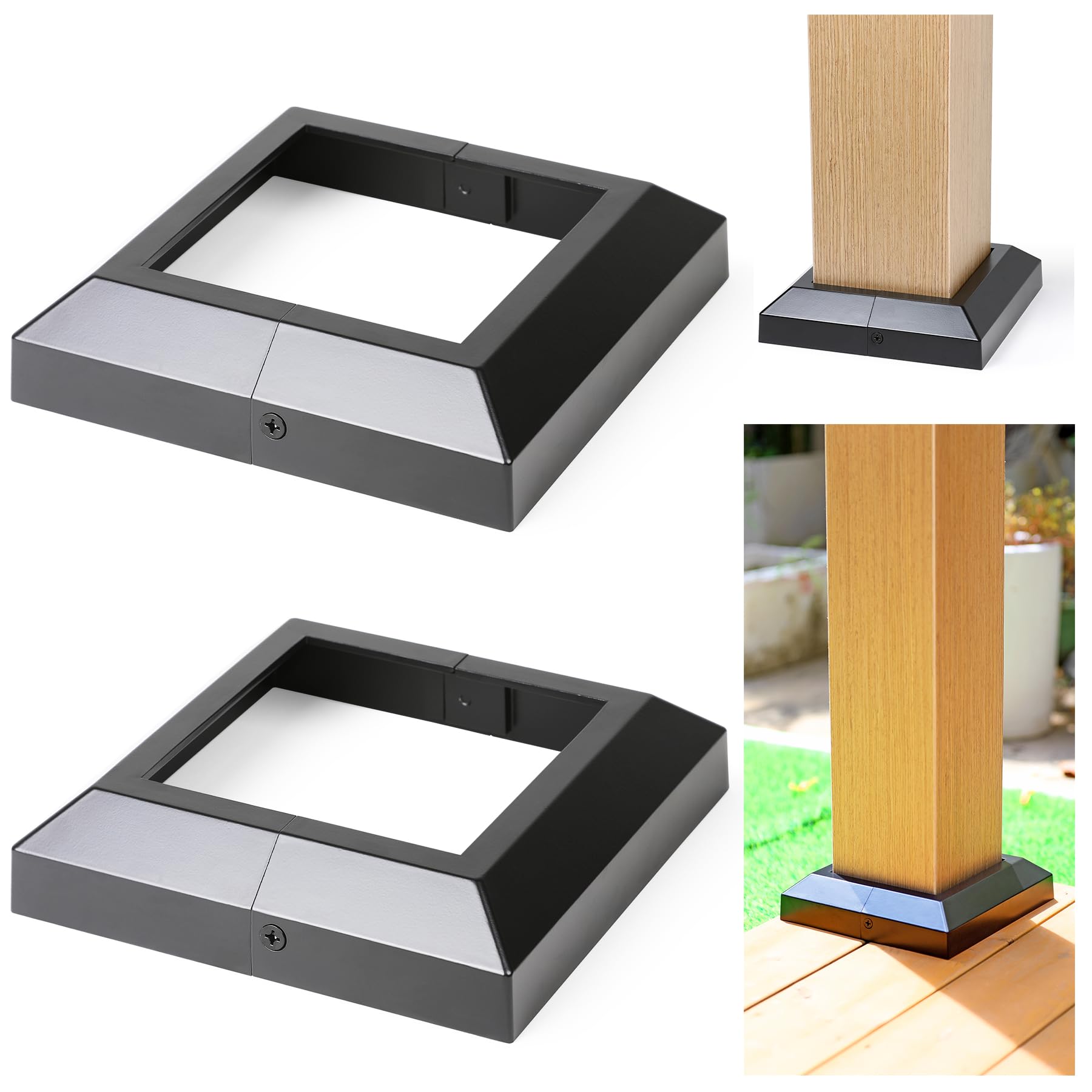 Wocepu 2 pcs 6x6 (Actual: 5.5"x5.5") Aluminum Deck Post Base Cover, for Railings, Stairs, Patios, Porches, Split Deck Post Skirt (Black)