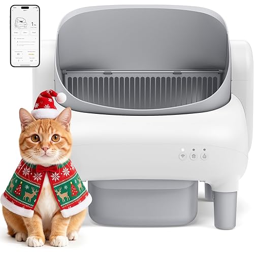 Automatic Cat Litter Box Self Cleaning,for Multiple Cats with Open Top Design, App Control, Safety Protection, Ultra-Quiet & Health Monitoring，Easy Setup,Gray