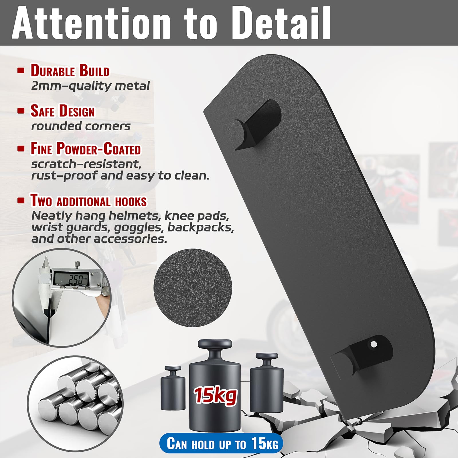 sciuU Supporto da Parete in Acciaio Inox per Skateboard Snowboard Longboard Sci Monopattini - Portaoggetti Rastrelliera in Metallo con Ganci per Caschi e Attrezzature, per Garage, Corridoio, Casa