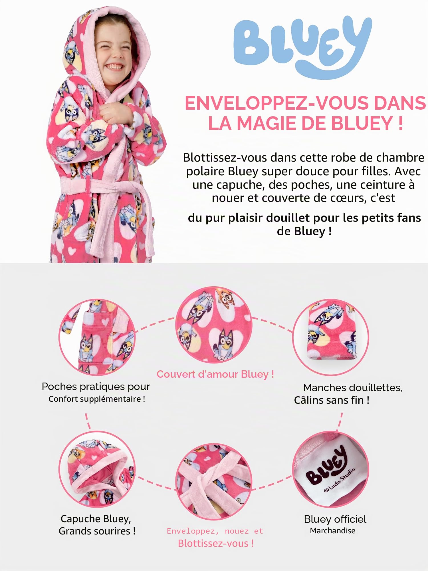 BlueY Peignoir Fille, Bingo Robe De Chambre Enfant, Peignoir De Bain Enfant En Polaire
