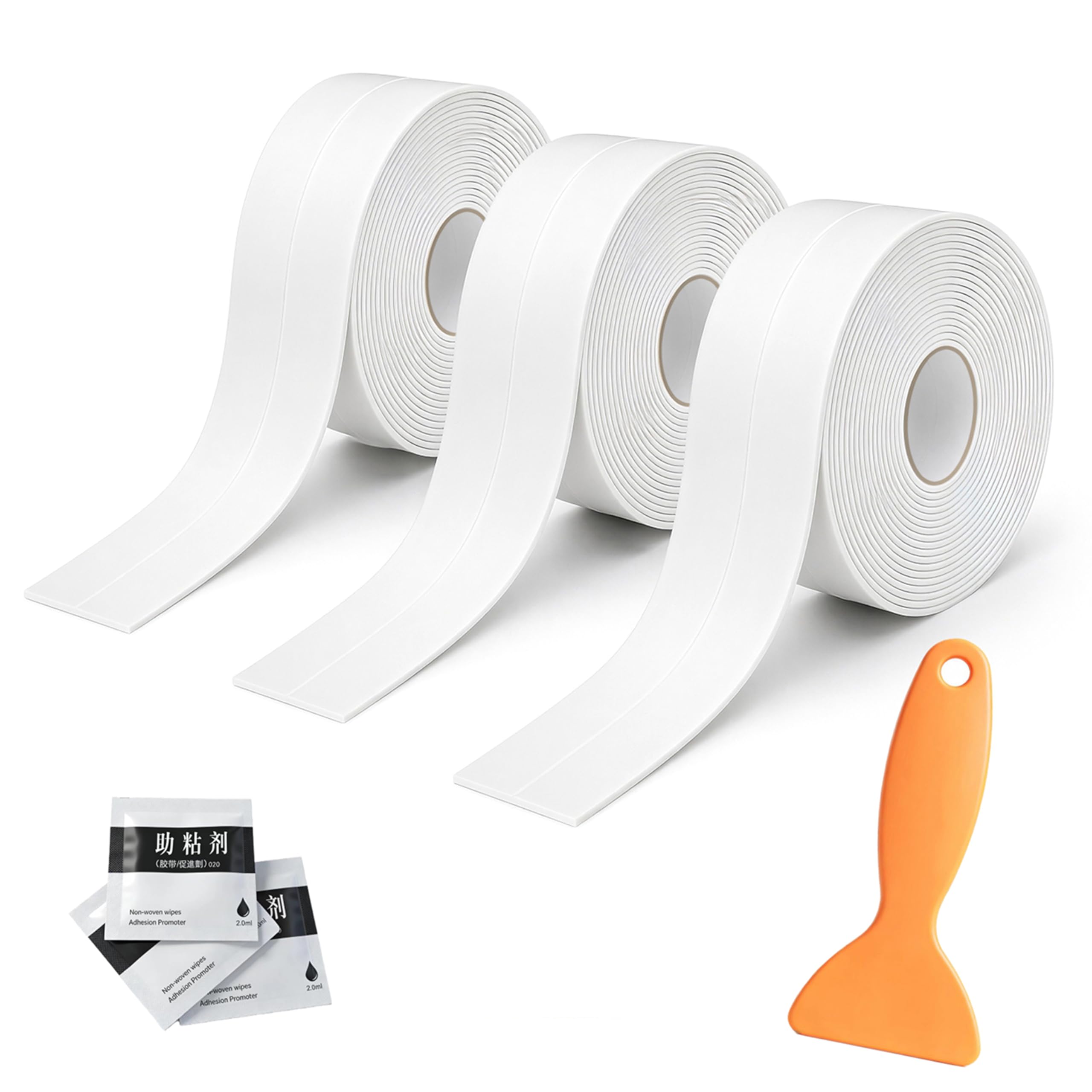 WENXINWIN 3pk White Self-Adhesive Sealant Strip for Bath & Kitchen Gaps