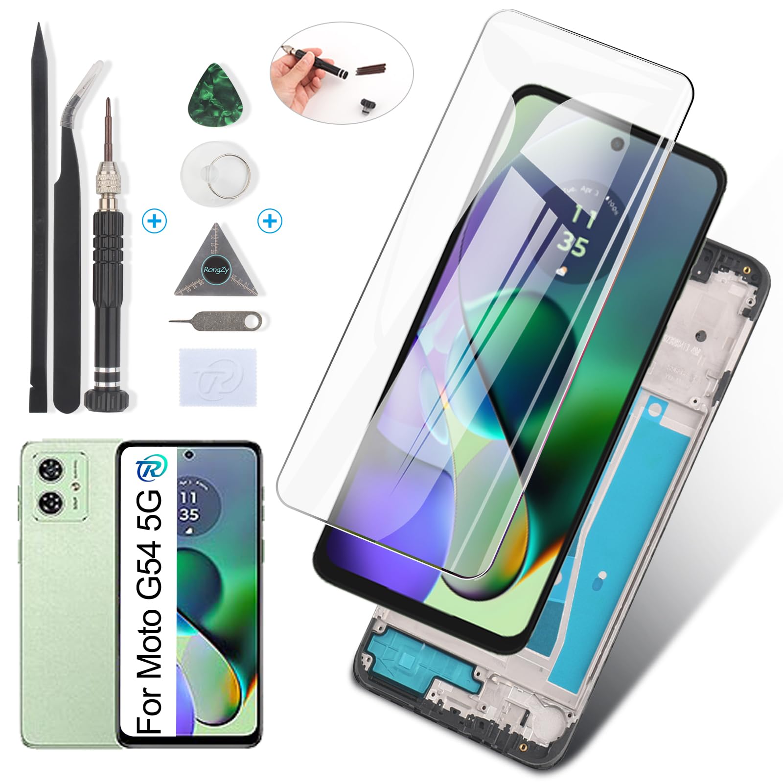 RongZy Pantalla para Motorola Moto G54 5G XT2343 Táctil LCD de Repuesto Ensamblaje Digitalizador Reemplazo para Moto G54 5G XT2343 con Herramientas de Reparación(Negro)