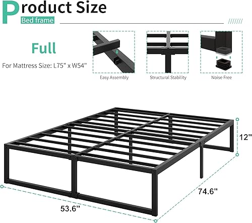 Miniatura 2 de 12 Inch Full Size Bed Frame No Box Spring Needed, Heavy Duty Metal Platform Beds with Sturdy Steal Slats for Mattress Foundation, Easy Assembly,