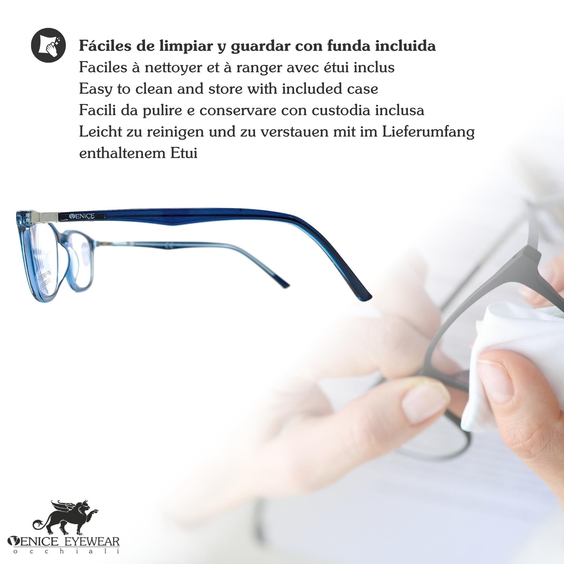 VENICE EYEWEAR OCCHIALI | New Model 2021 Gafas de lectura con filtro bloqueo de luz azul para gaming, ordenador, móvil. Anti fatiga professional unisex venice (Azul con Blue blocking, 3.00)