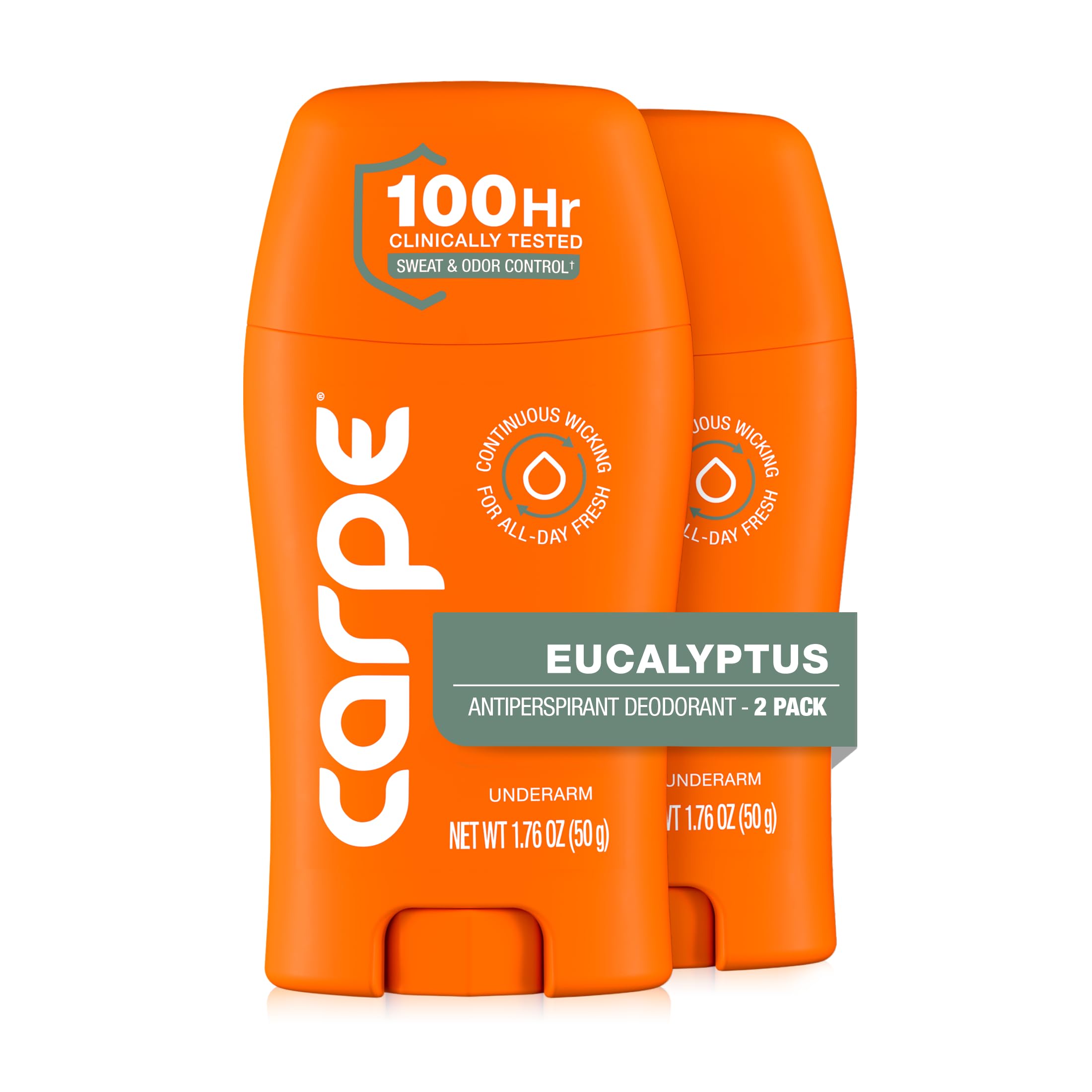 Carpe Underarm Antiperspirant Deodorant for Women and Men - Antiperspirant Deodorant for Stinky, Sweaty Armpits - 100 Hour Sweat & Odor Control - Clinical Strength - Eucalyptus - 2 Pack