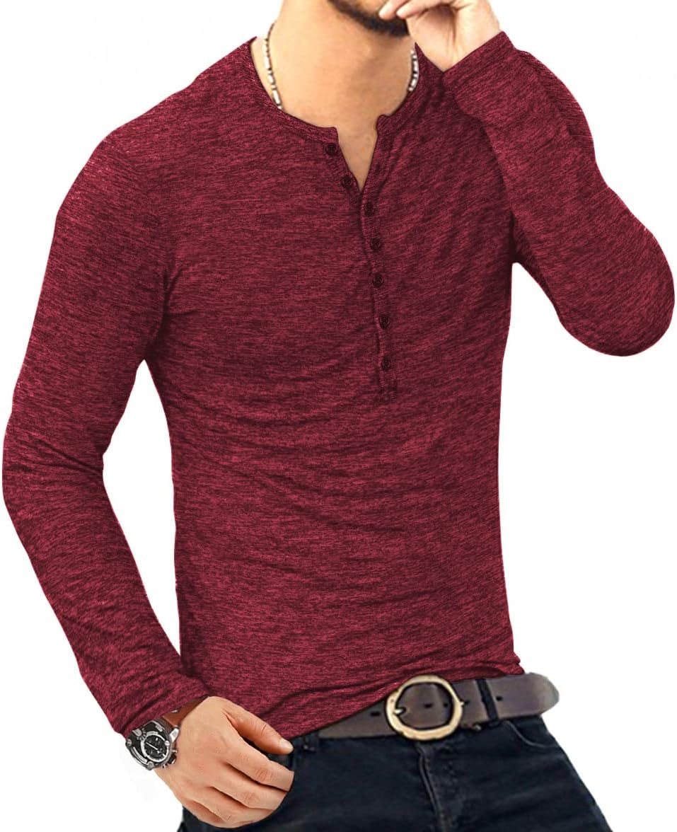 KUYIGO Men Henley Shirts Casual Stylish Basic Short Long Sleeve Fashion Lightweight T-Shirt - Image 2