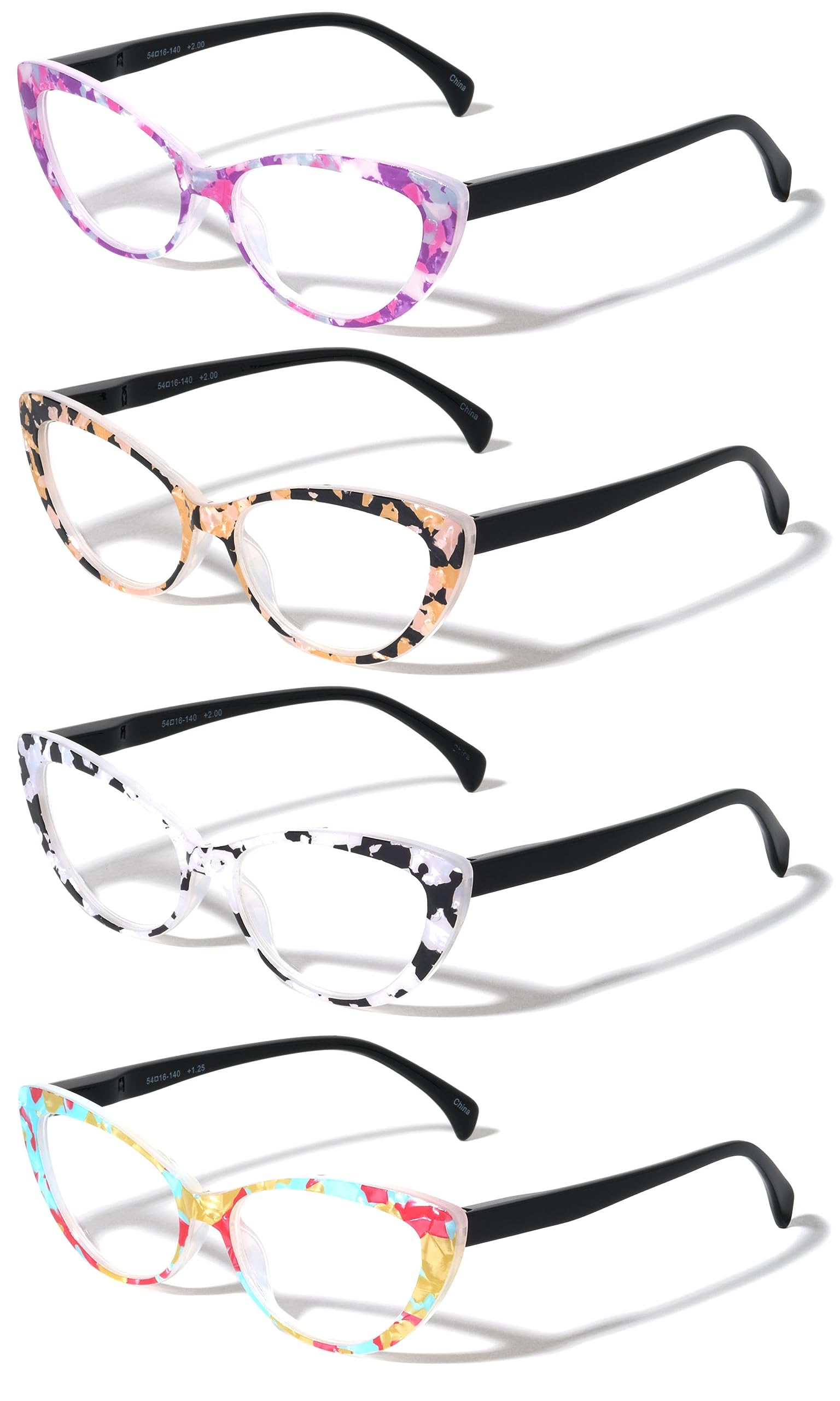 V.W.E. 4 Pairs Lot Women Cateye Mosaic Pattern Fashion Reading Glasses Reader (4 Pairs, 4.00)