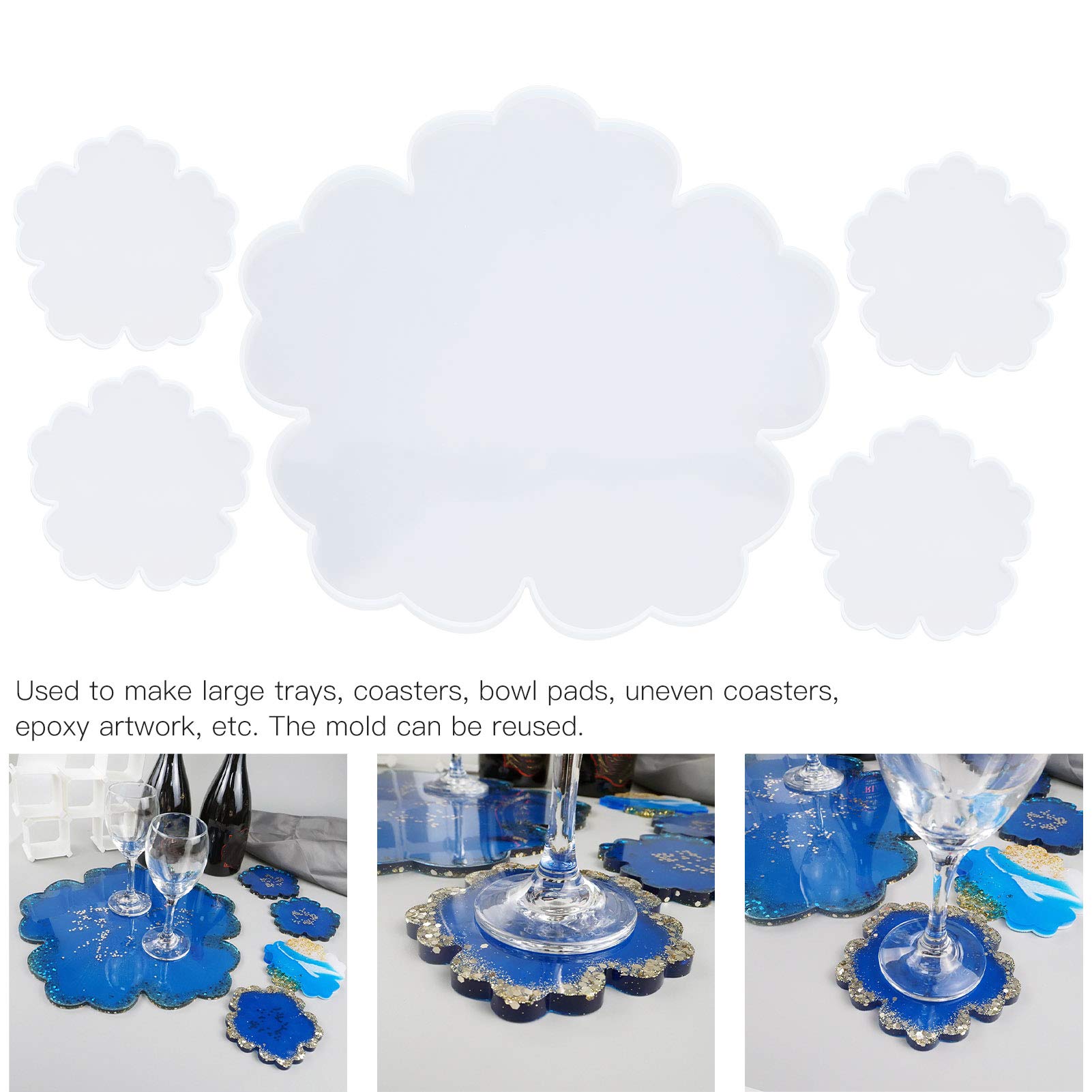 5-Piece Flower Coaster Silicone Molds - Resin Craft Trays For DIY Home Decor