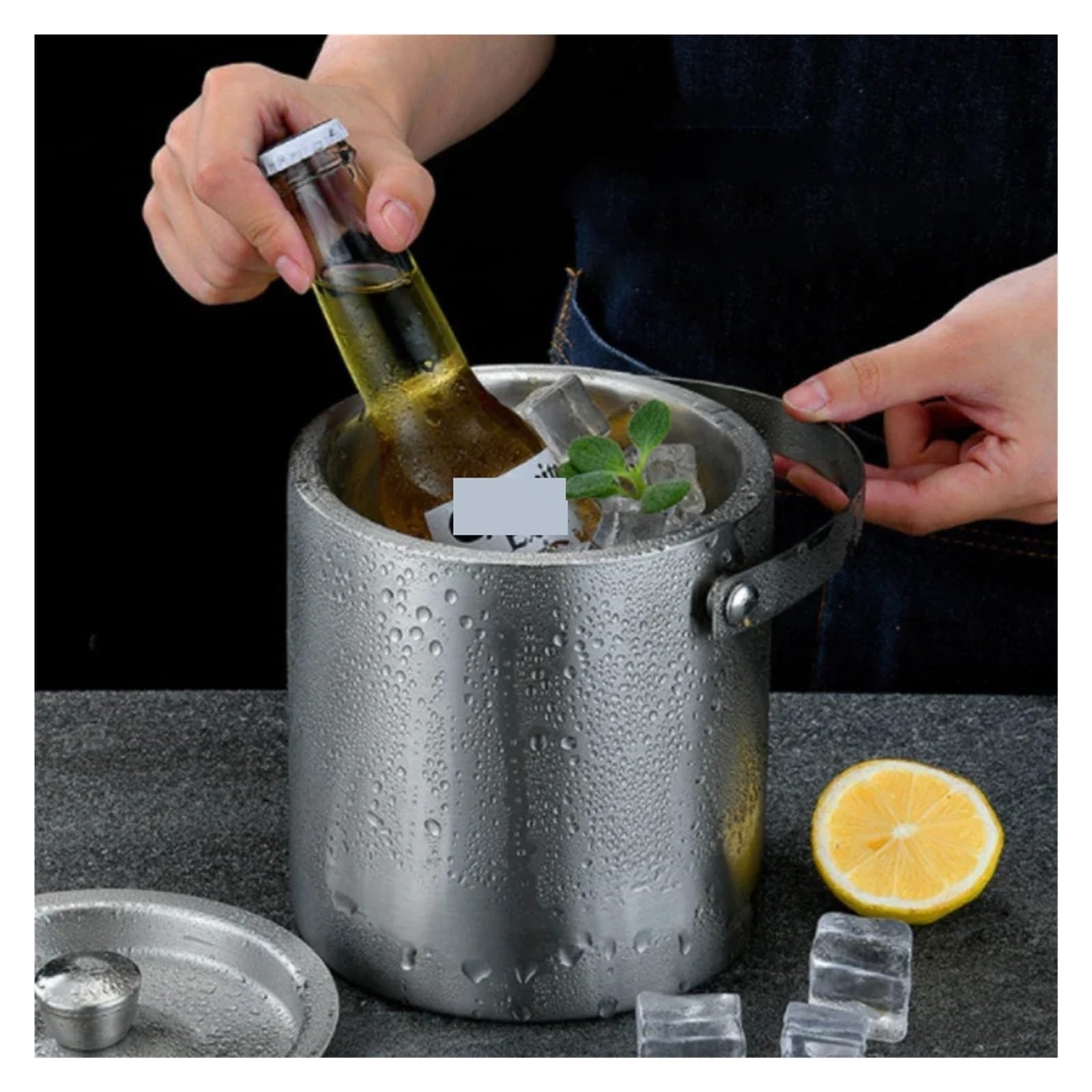 Cubo portátil de 1,6 l/300 ml, Enfriador de Hielo de Doble Capa for Vino, Cerveza y Cubitos de Hielo con Pinza for Utensilios de Cocina. para Bar, Cumpleaños, Fiestas(300ml)