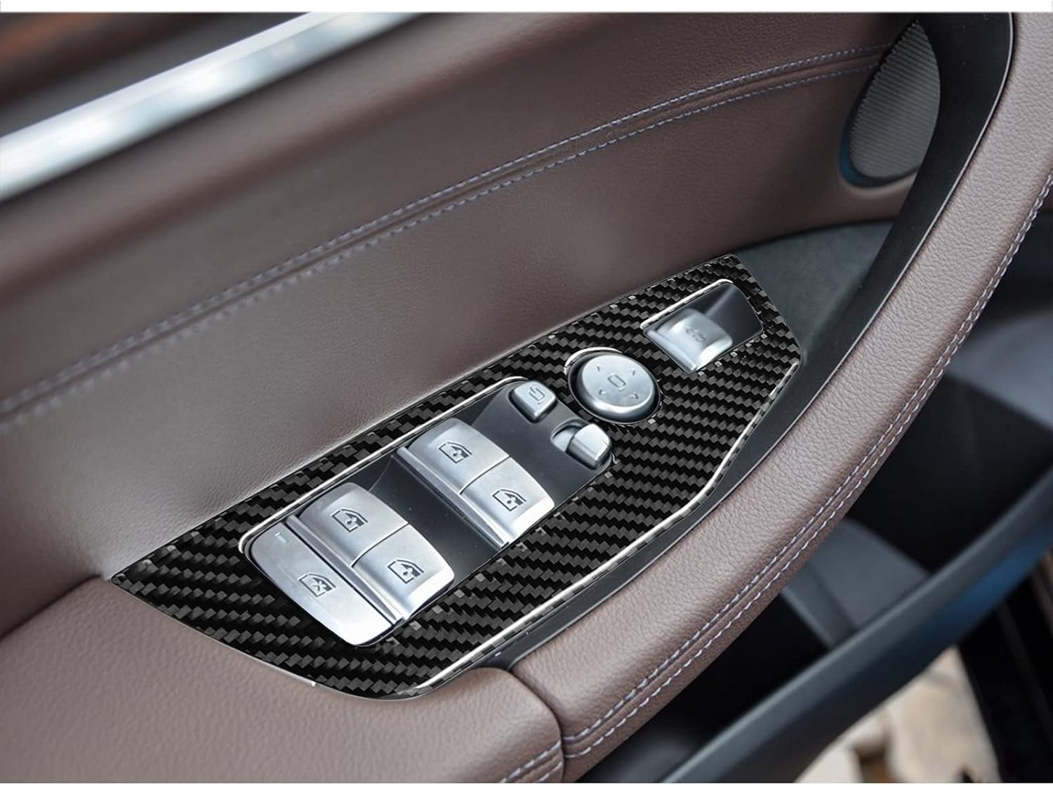 Compatible with Carbon Fiber Door Window Control Panel Door Window Switch Frame Decoration Trim Cover Interior Decoration Stickers for BMW X3 G01 G08 2018 2019 2020 2021 (4PCS Black)