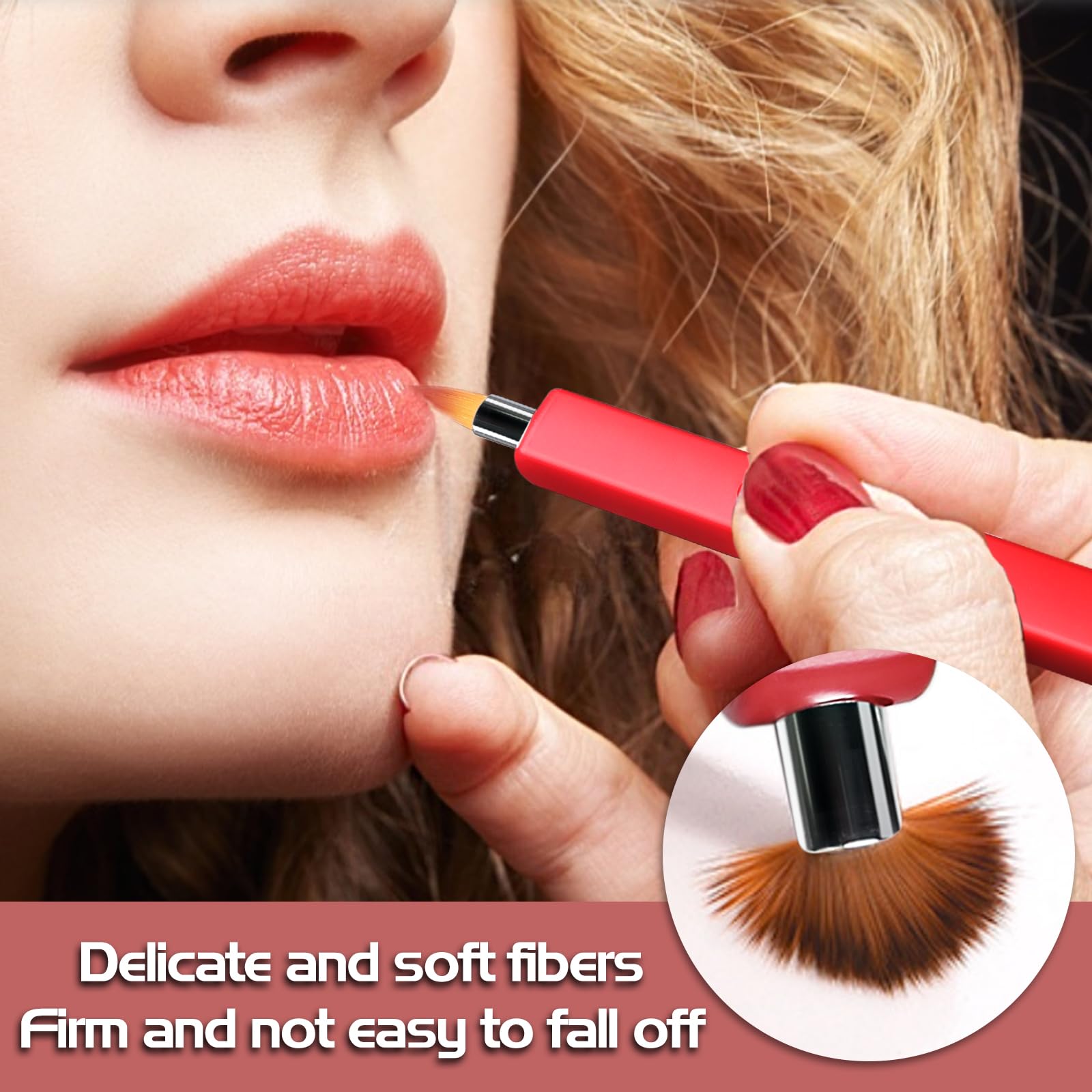 Pincel de Maquillaje Retráctil Doble Extremo para Labios, Portátil (Rojo + Plateado)