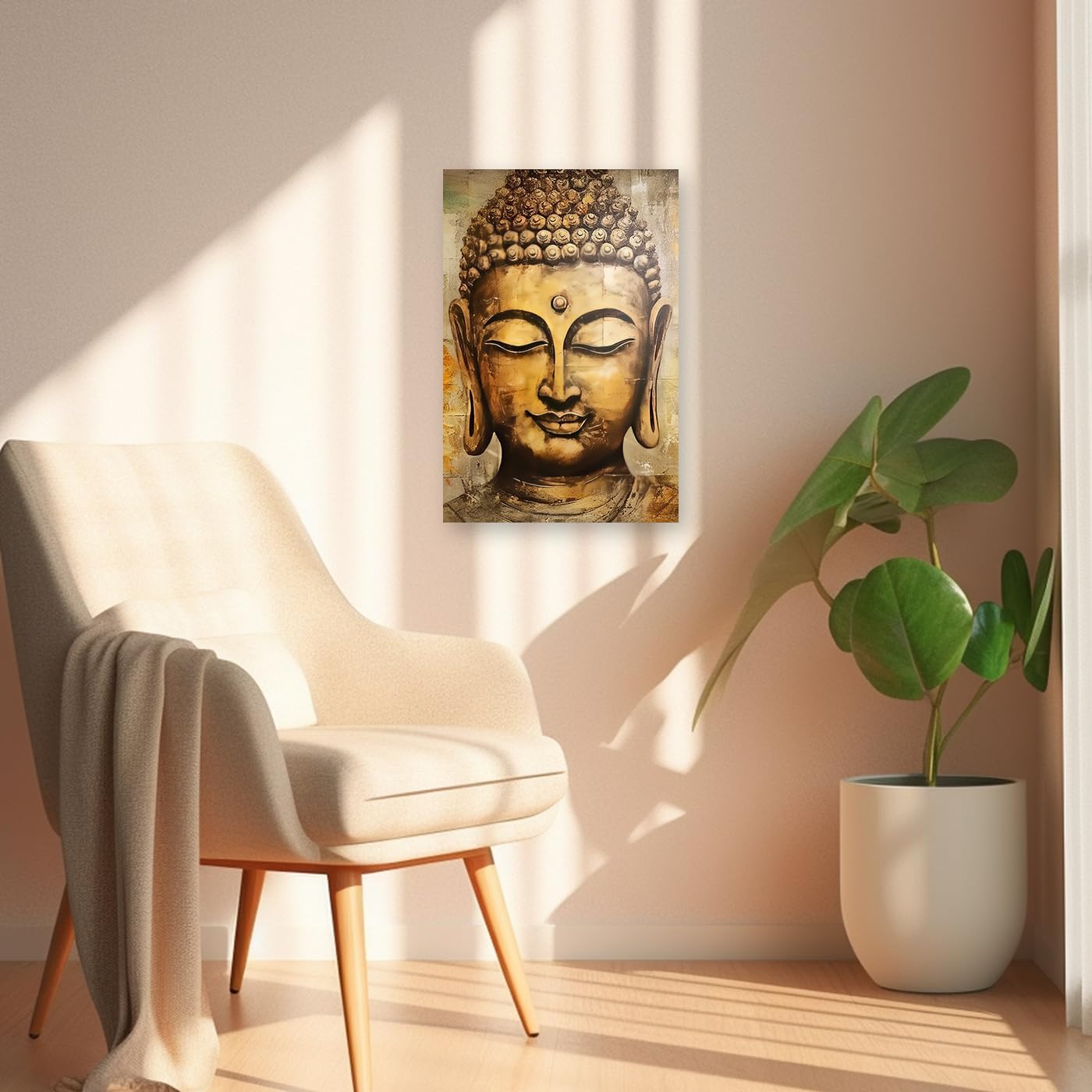 CXHOSTENT ゴールドブッダキャンバスウォールアート 禅ピクチャーウォールデコ ヴィンテージ仏像絵画 プリント 瞑想 スピリッ