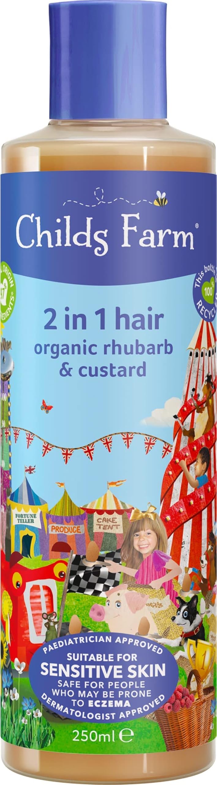 Childs Farm | Kids 2 In 1 Shampoo & Conditioner 250ml | Rhubarb & Custard | Cleans & Conditions | Suitable Suitable Dry, Sensitive & Eczema-prone Skin & Scalp