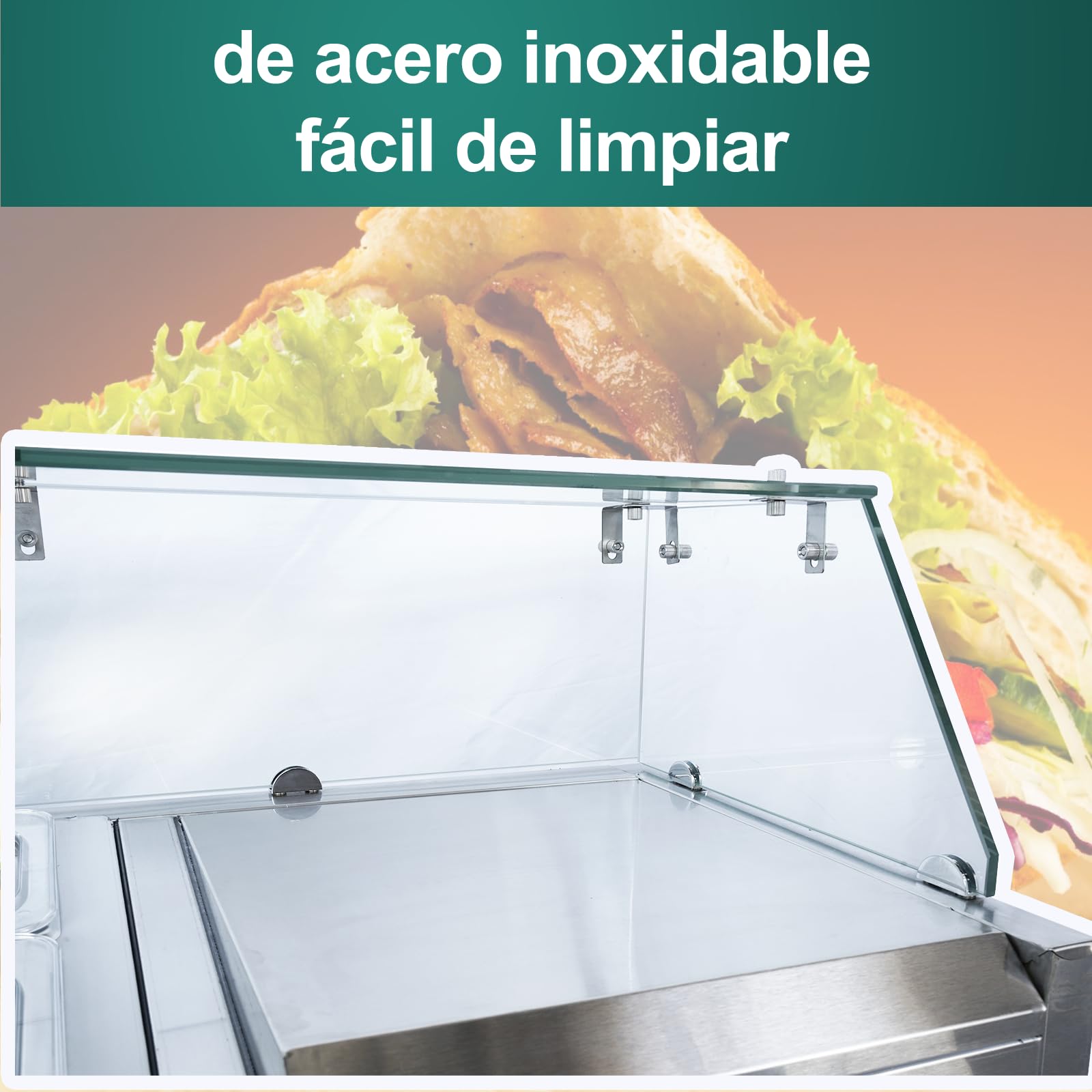GSE vetrina refrigerata catering 120cm con piano superiore 40L GN 1/6 piano refrigerato Gastro tavolo refrigerato stazione di servizio con vetro Saladette gastro per kebab buffet di insalate
