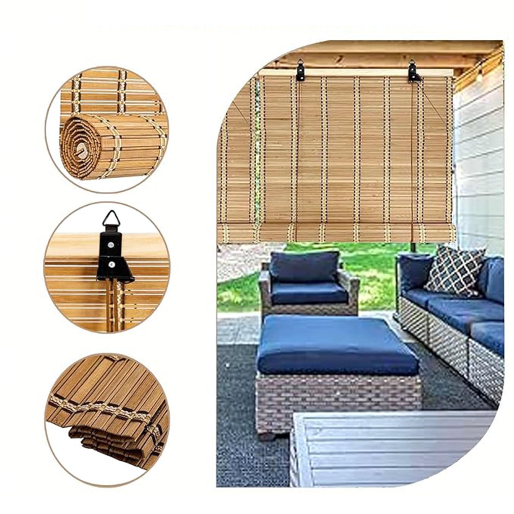 Bambus-Rollo für Innen/Außenbereich, Terrasse, Retro-Römischer Schatten mit Verdunkelungs-Sonnenschutz, Anti-UV-Schutz und Privatsphäre, Gartendekoration, unverzichtbar