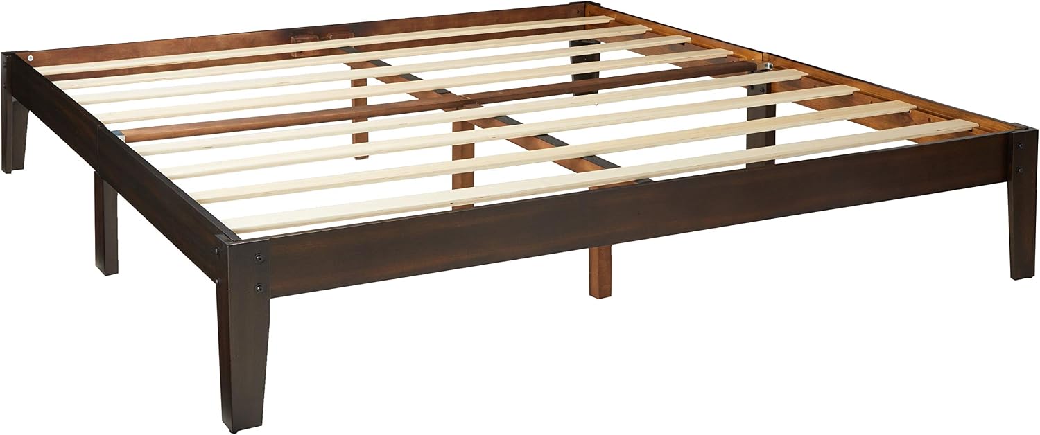 Olee Sleep Deluxe Wood Platform Bed Frame, King, Dark Brown