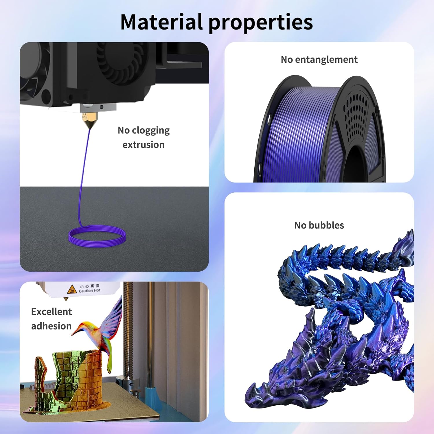 GIANTARM Tri-Colors, Silk Pla Filament, 3D Printer Filament 1.75mm +/-0.02mm, 1Kg (2.2lbs) Spool, Vacuum Packaging (Blue+Purple+Black)