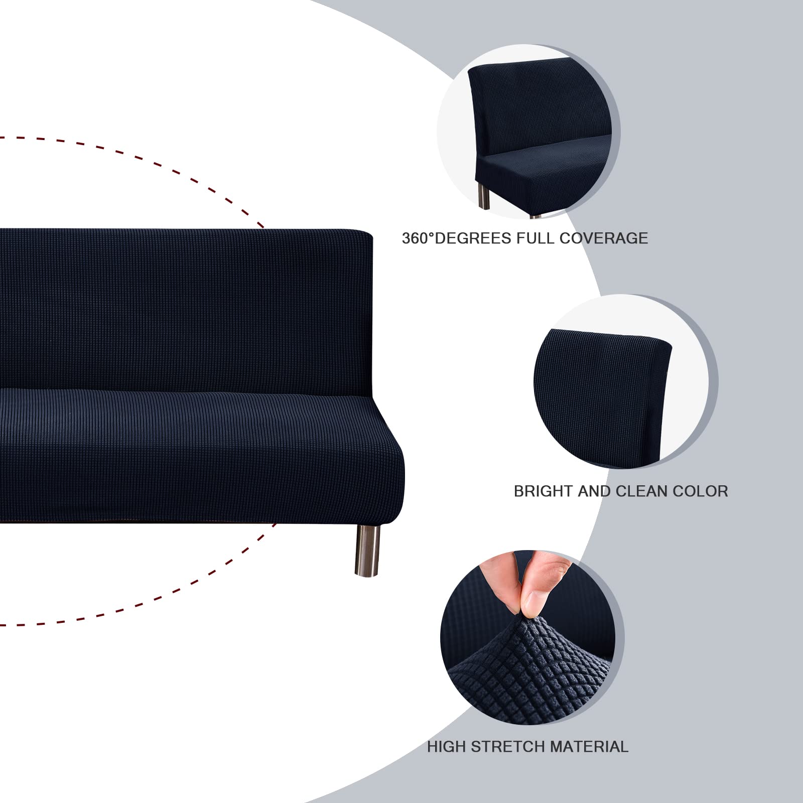 Lydevo Copridivano 3 Posti Senza Braccioli Elasticizzato Universale, Copridivano Letto Pieghevole Clic Clac Lavabile Rimovibile Estraibile, Fodera per Divano Futon per Soggiorno Casa,Jacquard Blu Navy