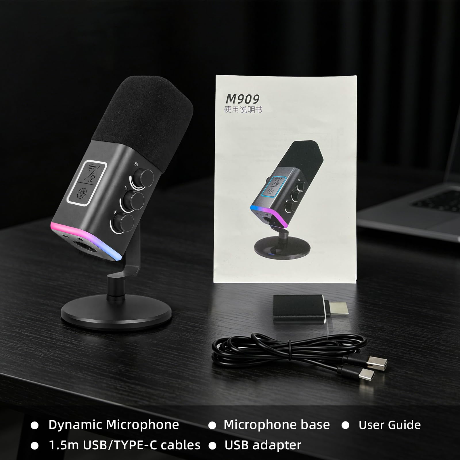 VCOM Micrófono USB para PC, micrófono RGB para juegos con botón de silencio