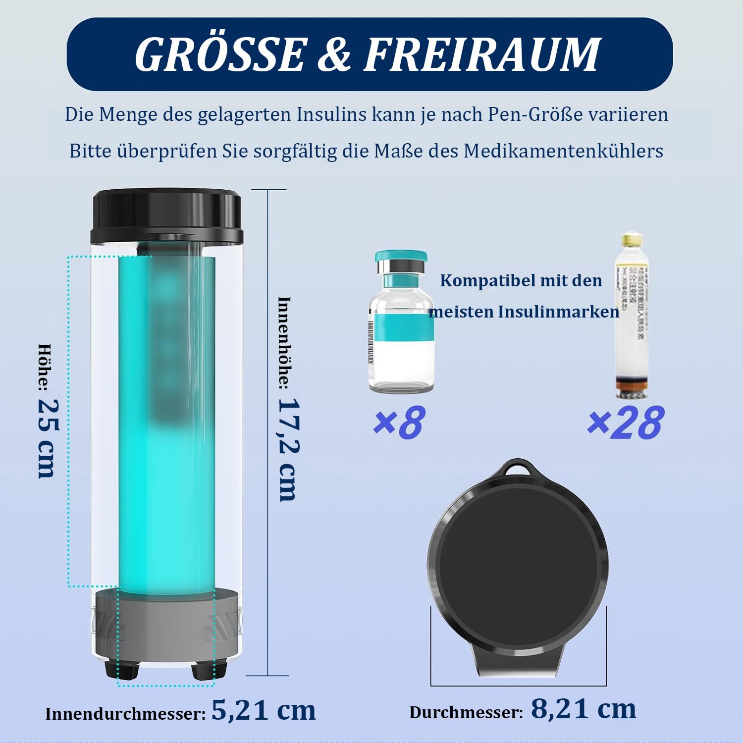 insulin kühltasche Pens Kühler Reiseetui 48 Stunden Medizin Insulin Kühlbox die Reise Bietet Platz 7 Insulin-Pens Isolierte Diabetiker Medikamenten Reisekühler TSA Approved (Weiß, ohne Powerbank)