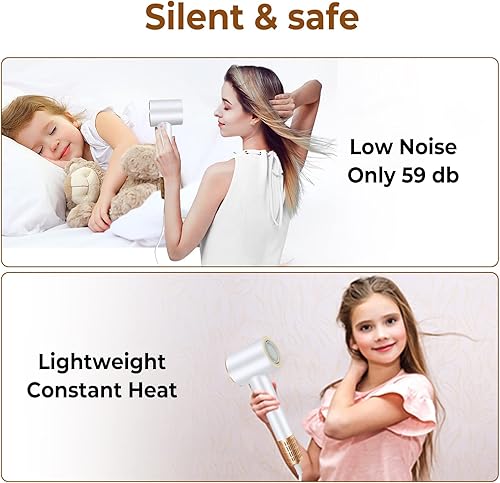 Miniatura 8 de Secador de pelo, secador de pelo de alta velocidad de 110000 RPM, 500 millones de secador de pelo de cuidado iónico negativo para secado rápido, 200