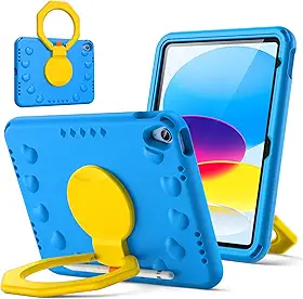 JETech Capa Infantil para iPad (A16) 11ª/10ª Geração (2025/2022) com Suporte Alça Giratório de 360 Graus, Case Cobrir Leve e À Prova de Choque para Tablet com Suporte para Pencil (Azul)