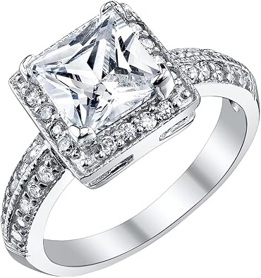 Metal Masters 2 Carat Princess Cut Cubic Zirconia Sterling Silver 925 Wedding Engagement Ring Sizes 4 to 11