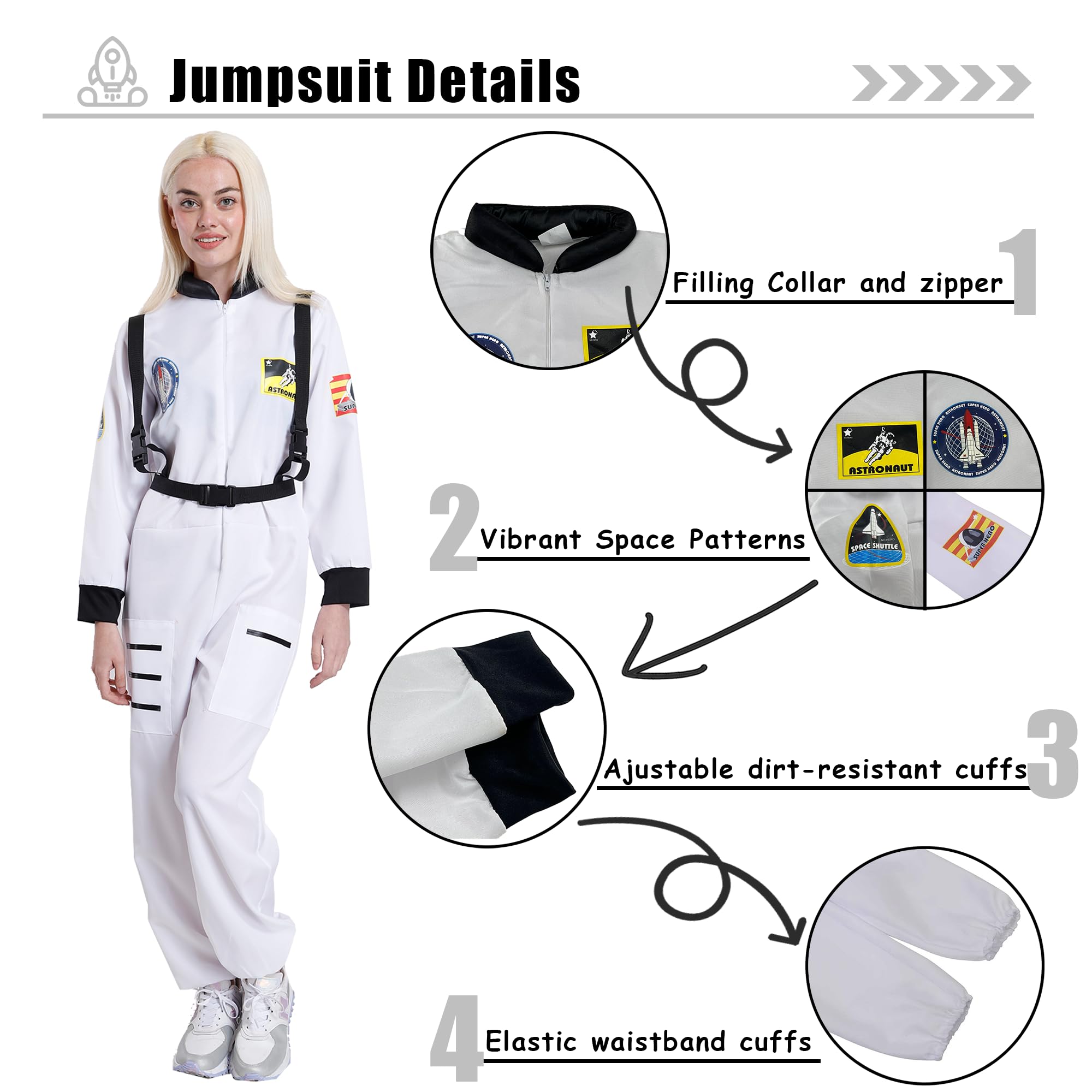 Disfraz De Astronauta Para Adultos Unisex Con Parches Y Tirantes Ajustables – Traje Espacial Ligero Para Carnaval, Halloween Y Cosplay