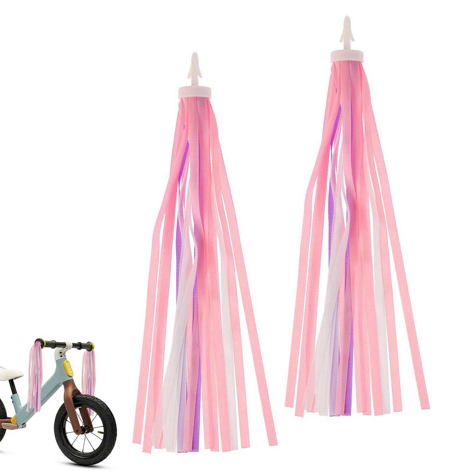 Giantree 1 Pair (2pcs) Bike Streamers, Kid's Bike Streamers, Bicycle Tassel Ribbon Scooter Handlebar Decorations, Kids Bike Accessories Kid's Rainbow Bike Streamers for Girls and Boys Pink Purple White