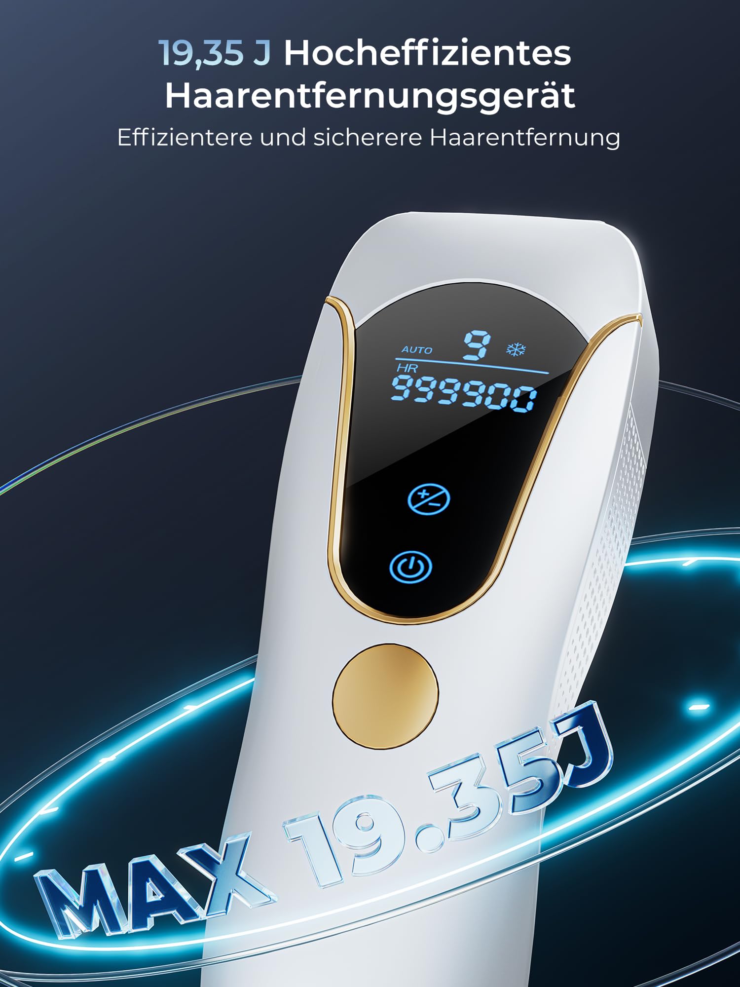 IPL Geräte Haarentfernung Laser, Schmerzfreie Haarentfernungsgerät mit Eiskühlsystem, 3 Funktionen, 9 Stufen, 600NM Rotlicht, Haarentferner zu Hause für Frauen Männer Achseln Bikini Beine Körper, Weiß