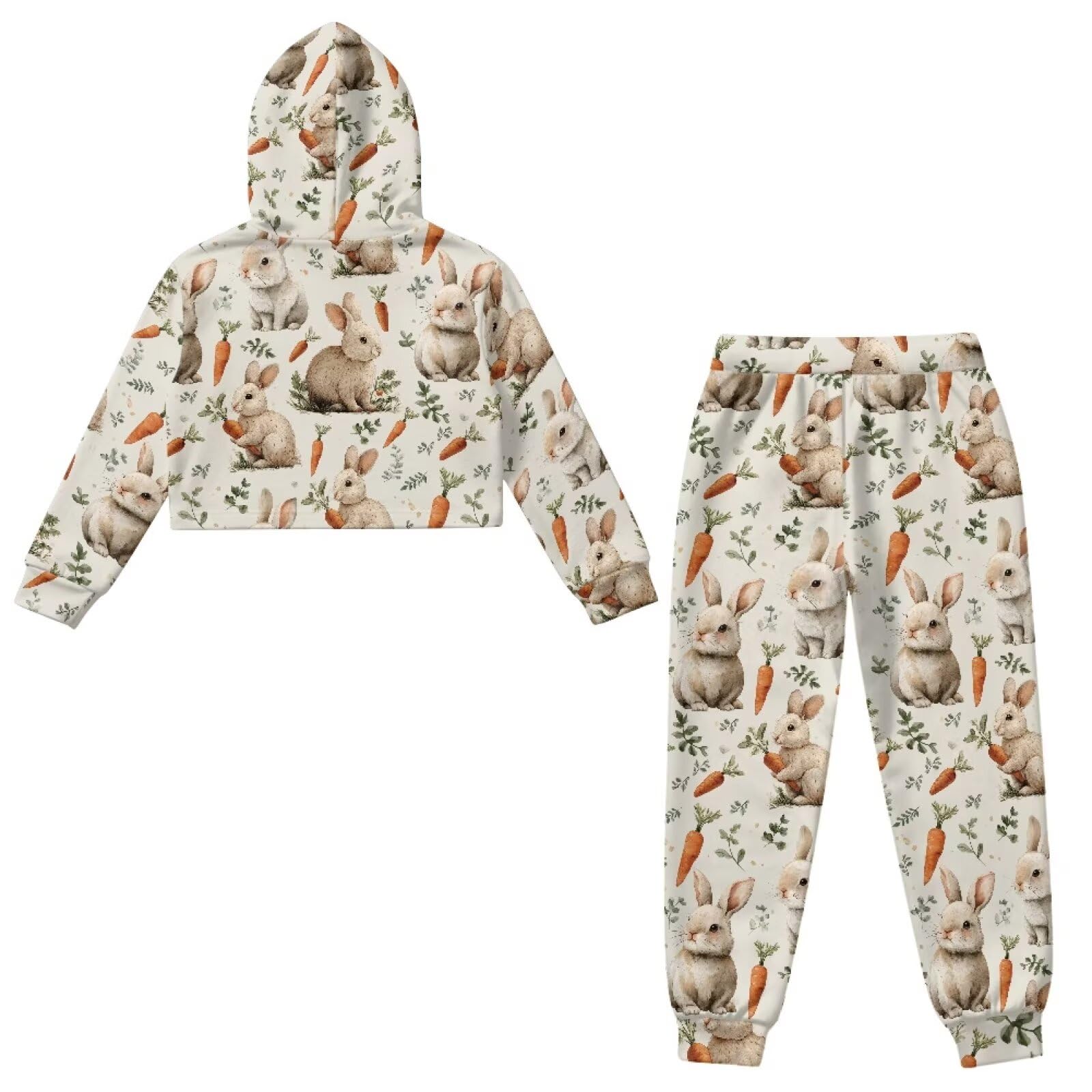 Mädchen-Outfits, 2-teiliges Outfit, bauchfreies Top, Sweatshirt und Sweathose, Sportbekleidung für Kinder 32-48