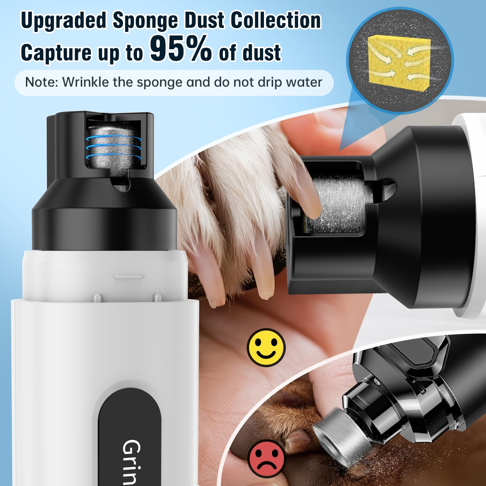 Molinillo de uñas para perros, cortador de uñas eléctrico silencioso de 7 velocidades con esponja absorbente de polvo y lima para perros y gatos pequeños, medianos y grandes, incluye bolsa de