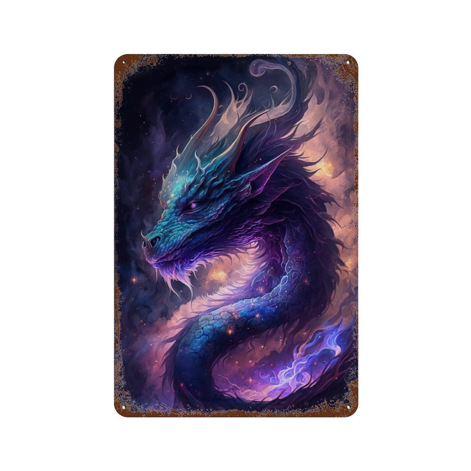 Fantasy Dragon Artwork Weathered Tin Sign 11.8"x7.9", Classic Wall Plaque for Garage, Bar And Workshop Decor
