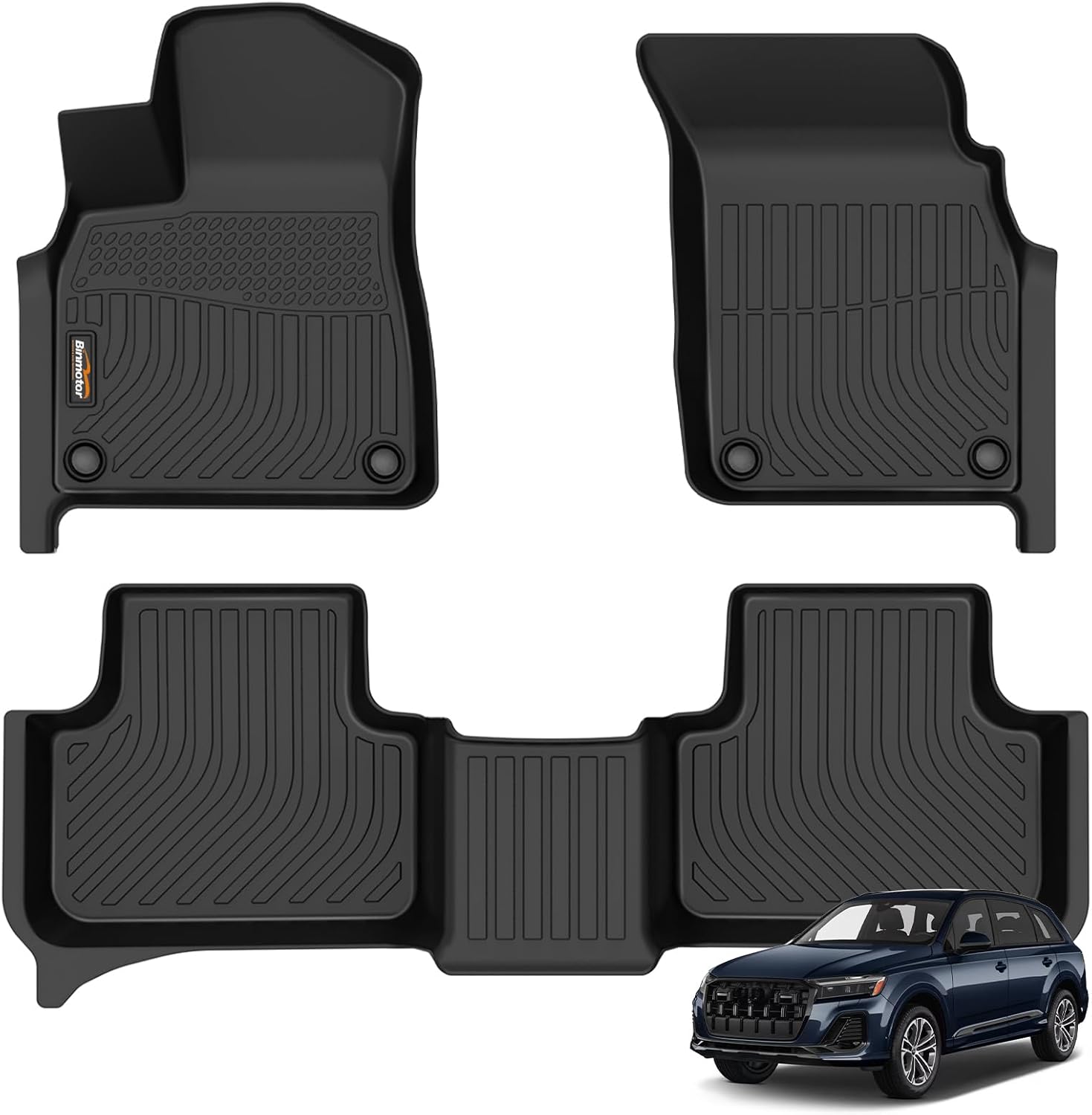 Binmotor-All Weather Car Floor Mats for Audi Q7 & SQ7 2020-2025 / Q8 & SQ8 2019-2025,1st & 2nd Row, TPE Rubber Liners for Audi Q7 Q8 Accessories Mats Trunk Mats-Black 14) Car Mats for Audi?Q7 SQ7 Q8 SQ8 (2019-2025)