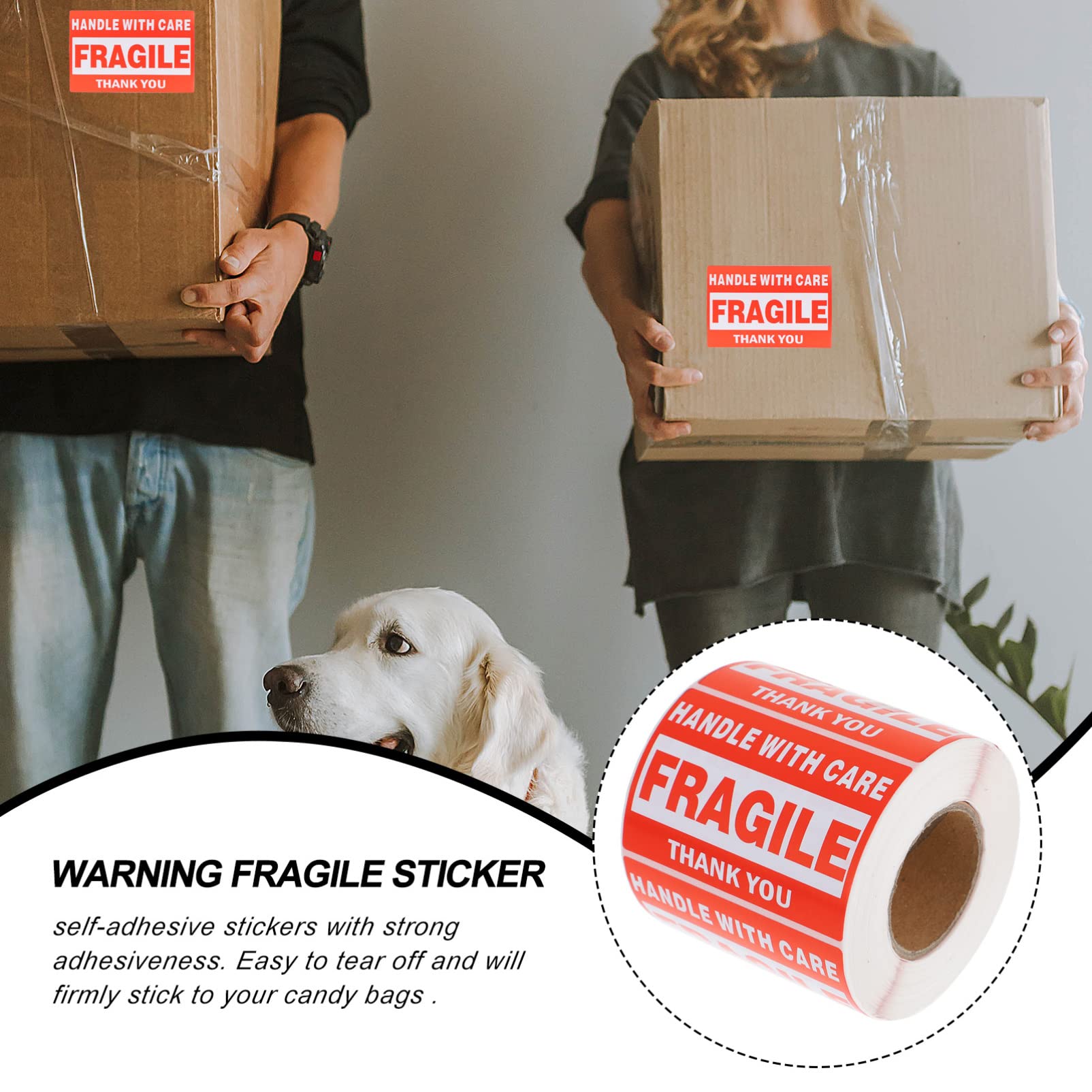 SHOWERORO 1Roll Fragile Warning Stickers Labels Shipping Handling Caution Labels Adhesive Packing Fragile Decals for