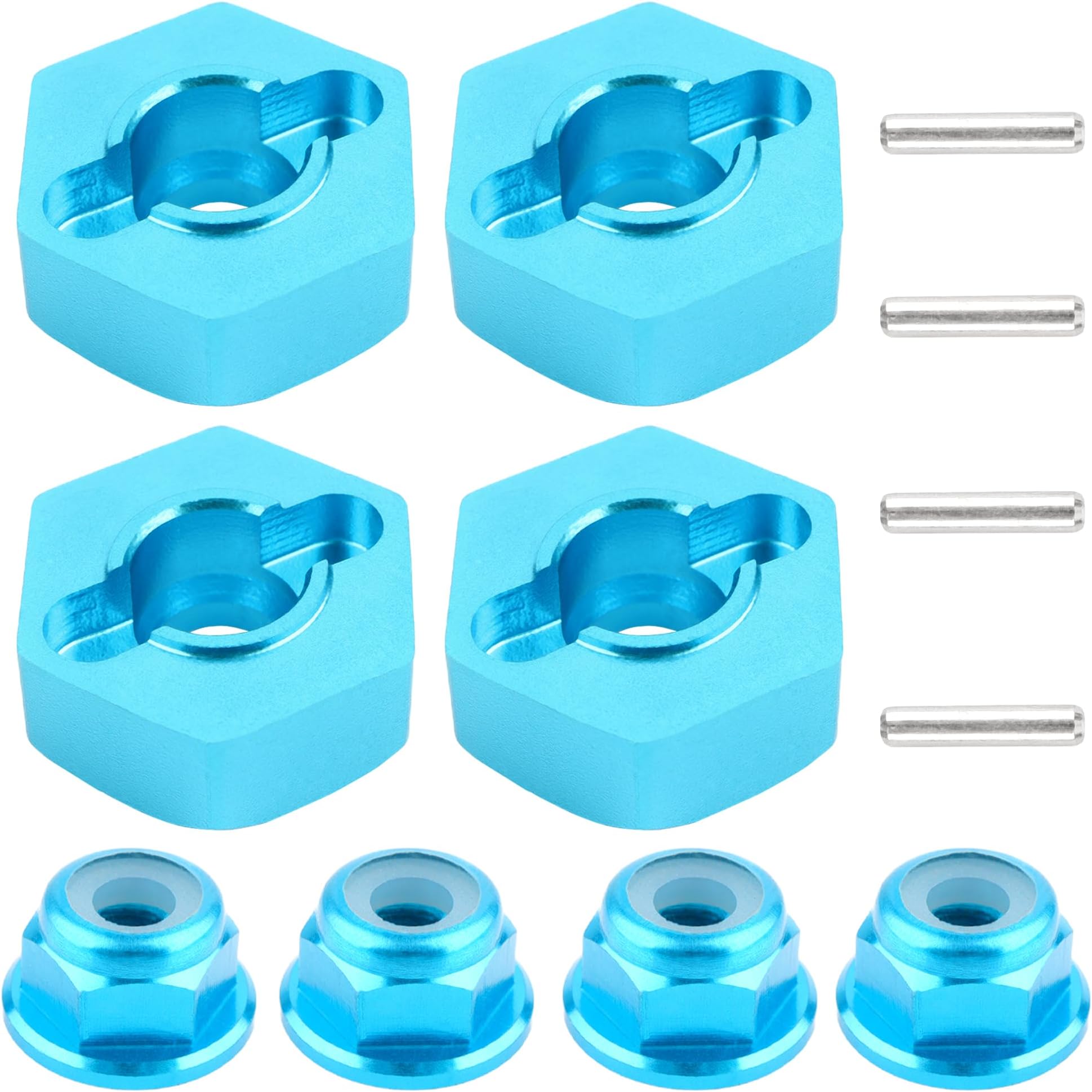 12mm Wheel Hex Hubs Drive Adapter 5mm Thick & Flange M4 Lock Nuts Aluminum for Redcat Axial HSP Waltoys Himoto RC Truck Model Car Upgrade Parts (Blue)
