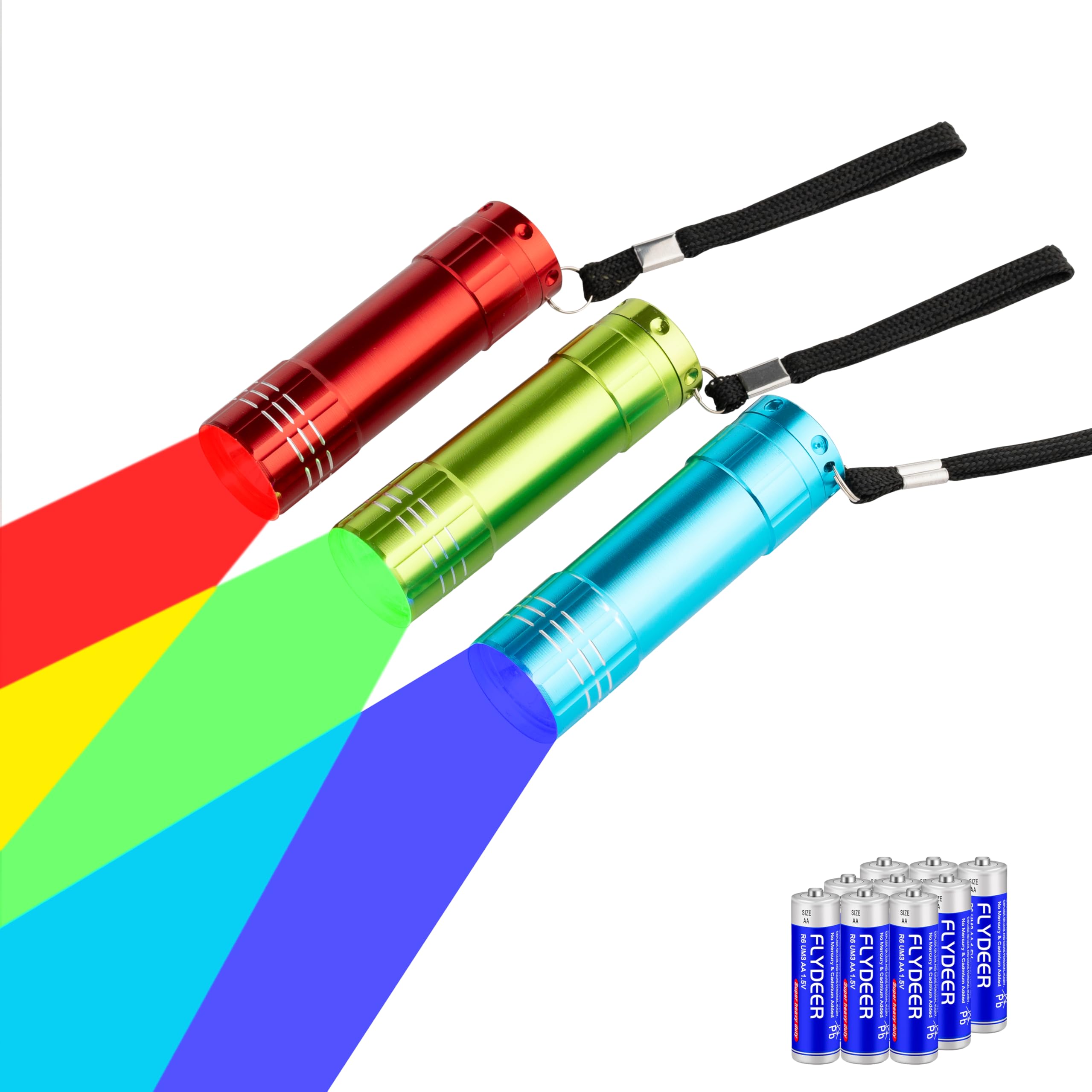 KunHe 3-Pack RGB LED Lights for Kids – Durable Aluminum Shell Battery-Powered (Includes AAA*9) Fun & Colorful Gift for Birthdays Parties and Creative Play