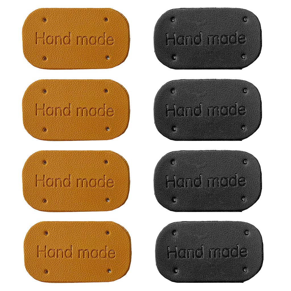 Jurxy 40PCS PU Leather Label Clothing Hand Made Embossed Tag with Holes Embellishment Knit DIY Accessories for Jeans Bags Shoes Hat – 2.2x4cm - 4+7