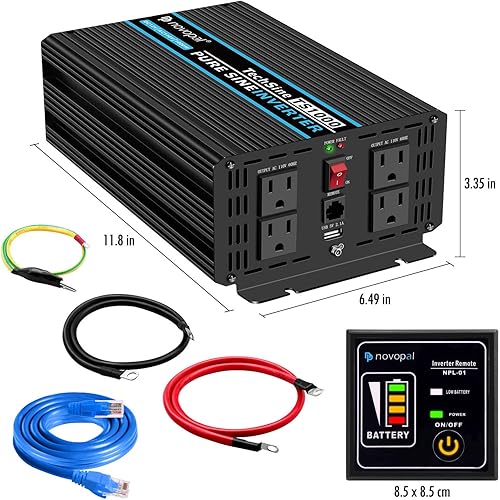 Miniatura 6 de Novopal Inversor de onda sinusoidal pura de 1000 W2000 W (pico) Convertidor de CC de 12 V a 110 V120 V, 4 salidas de CA, inversores Rv con puerto
