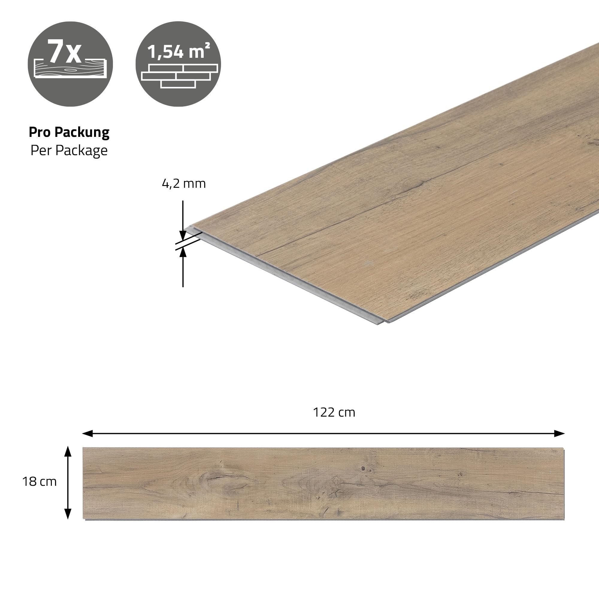 ML-Design Podloga Winylowa Klik, Panele Winylowe z Systemem Klik i Izolacja Akustyczna, Efekt Jasnego Debu Rustykalnego, Antyposlizgowe, Wodoodporne, 122 x 18 cm, Grubosc 4,2 mm 4,62 m² / 21 Desek