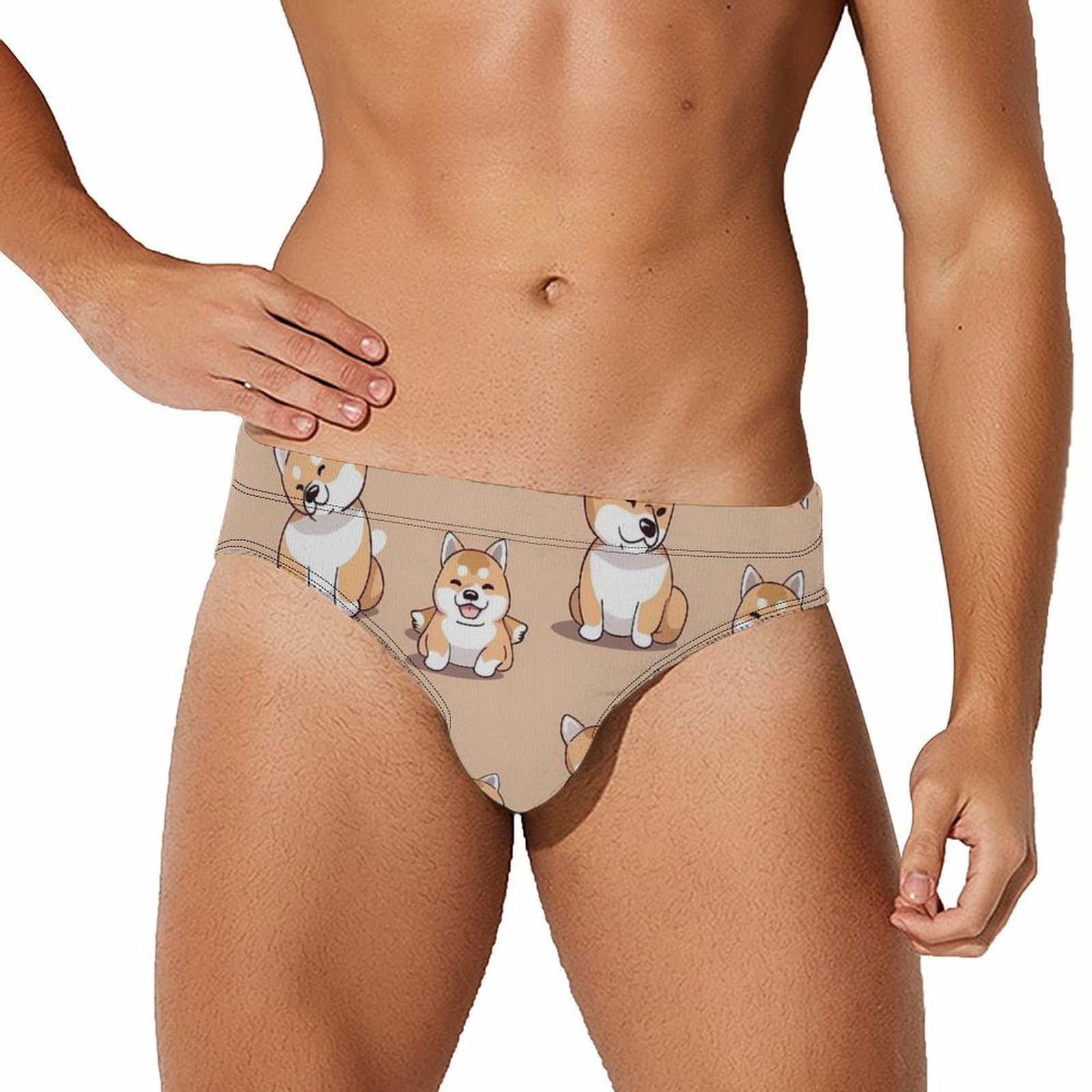 Cartoon Shiba Inu Dog Mens Swim Briefs Quick Dry Swim Trunk Bikini Underwear Swimsuit XL