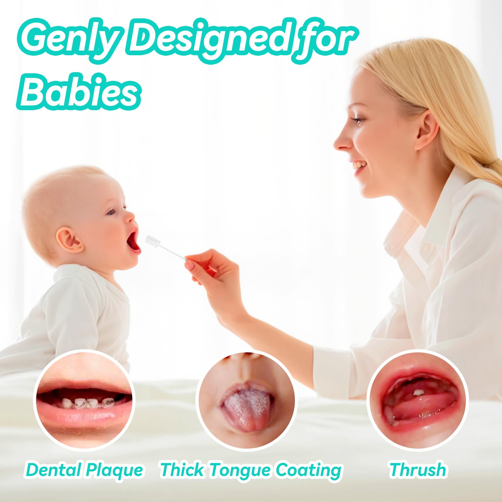 Paquete de 30 limpiadores de lengua de bebé, cuidado bucal suave para recién nacidos, cepillo de dientes desechable para niños de 0 a 24 meses, limpieza de encías (estilo cuadrado)