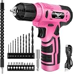 JENABOM Tool Set, 12V Pink Cordless Drill Set, Home Tool Kits for Women | 3/8" Keyless Chuck, LED Light,Rechargeable Battery, Hand Drill Set for Home DIY (151pcs)