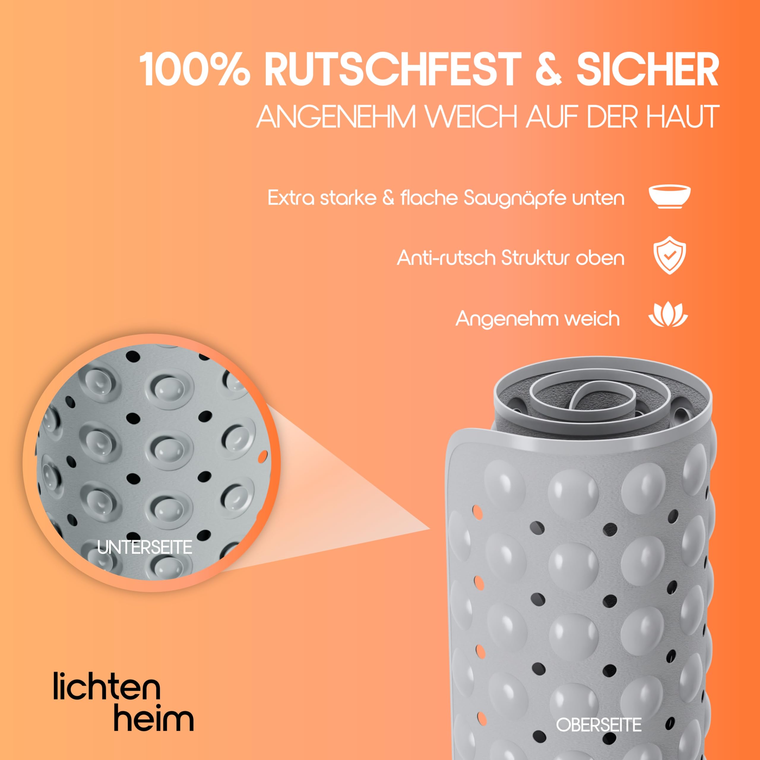 Douchemat antislip Sensitiv 100 x 40 cm - incl. 2 haken - badmat
