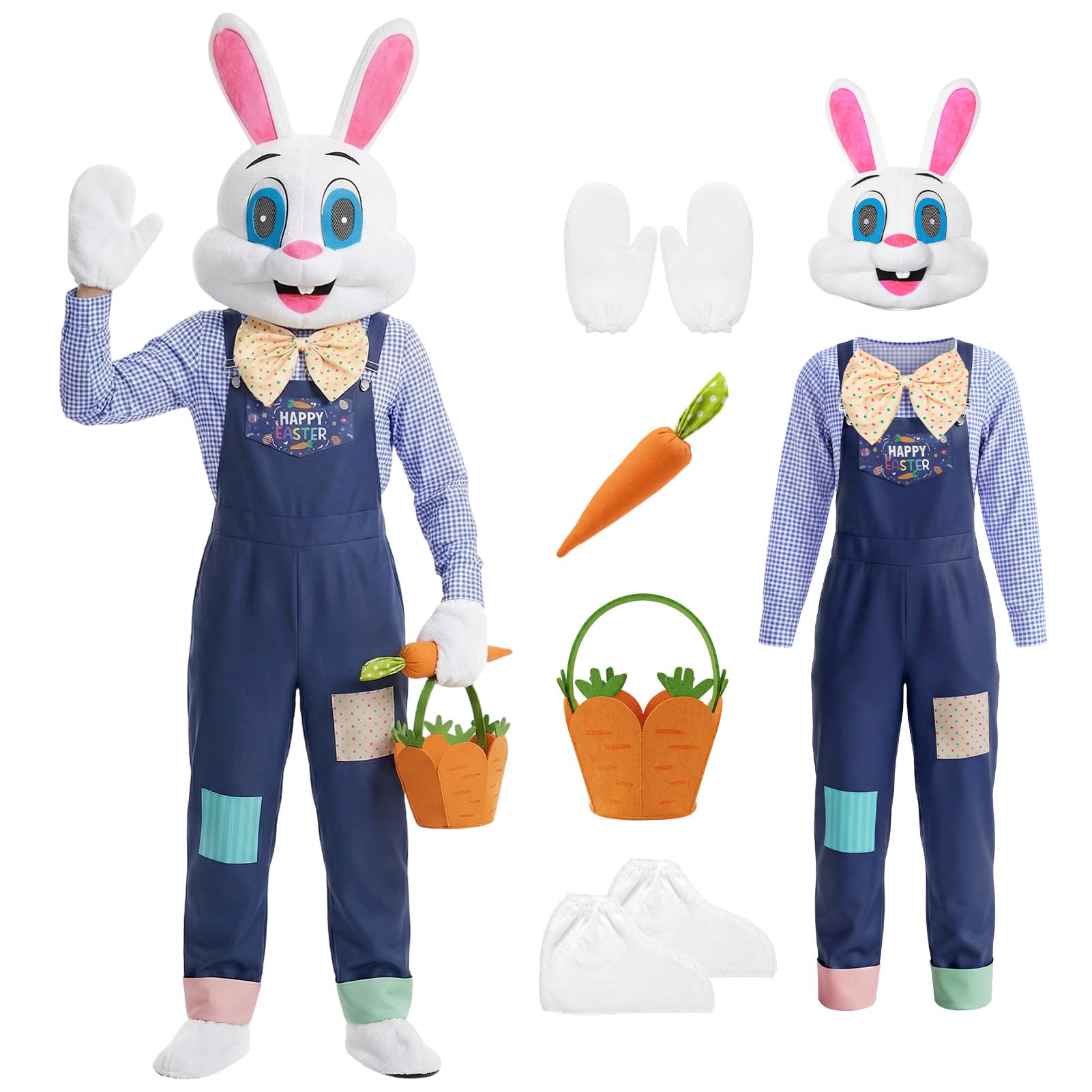Cuercary Easter Bunny Costume,Rabbit Overalls Set,Adult Rabbit Mascot Costume,Unisex,Suitable for Easter-themed Parties and Stage Performances (M)