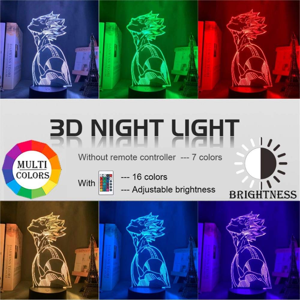 Lampada 3D LED Haikyuu Bokuto – Notte Con Cambi Colore, Da Tavolo, Idea Regalo Natale