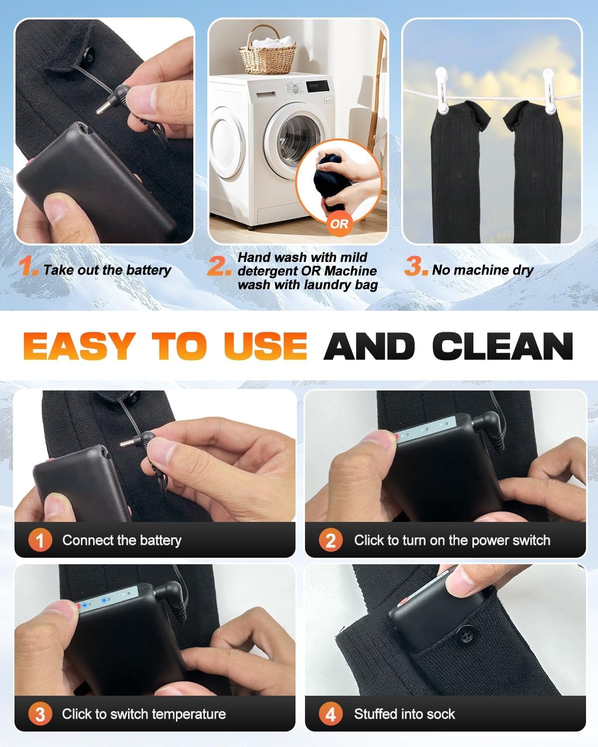 Heated Socks, Rechargeable 5000mAh Electric Socks for Men Women, Christmas Stocking Stuffers Gifts, 3 Heating Settings Washable Heated Sock for Fishing Skiing Hunting Hiking Riding Skating - Image 6