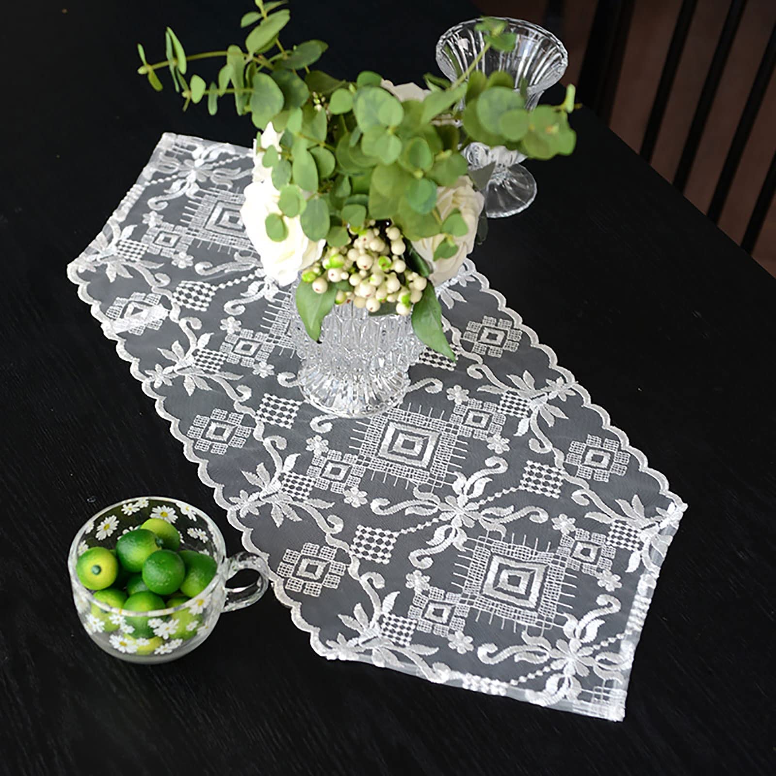 Elegante e lussuoso Runner da tavolo da ricamo da 2 pezzi for cucina, Cucina di casa, festa di Partito, Decorazioni per la casa rettangolare, runner da tavola in pizzo Regali di festa(33*90CM)