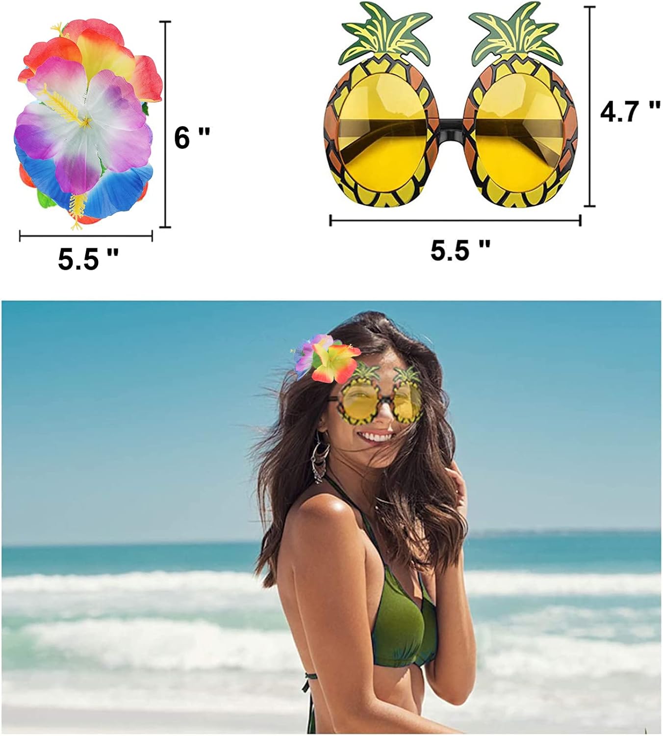 PHOGARY 7 Pack Hawaiian Flower Leaf Hula Skirt Costume Accessory Kit for Hawaii Luau Party